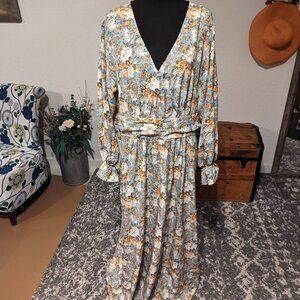 Floral Print Long Sleeve Maxi Dress | Size XXL